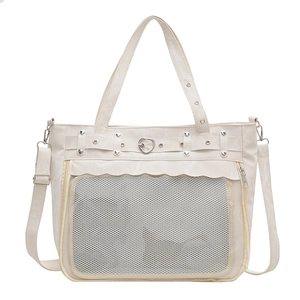 White Japanese Ita bag with transparent heart-shaped window for pins and badges