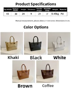 Infographic showing dimensions and multi-color selection of the retro PU leather tote bag