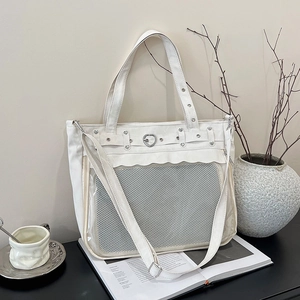 Sac Ita pour Femmes Avec Fenêtre Transparente Boucle en Cœur Volants Sac Cabas en Cuir PU Sac à Bandoulière Pour Filles