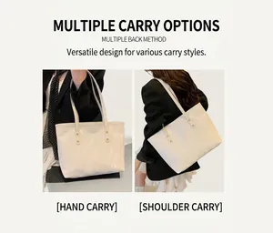 Nahaufnahme der weißen Leder-Shopper-Tasche mit goldenen Nieten und robusten Trägern