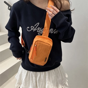 Japanese street style bright orange nylon crossbody bag with adjustable strap for sports