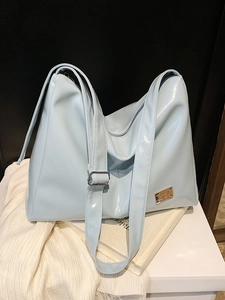 Women's Shiny PU Leather Shoulder Bag Large Capacity Minimalist Hobo Bag Casual Commuting Solid Color Tote Handbag For Daily
