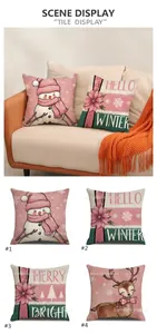 Detail showing four Christmas linen pillowcase designs including snowman and reindeer patterns