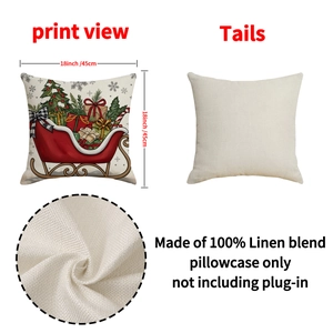Housse de coussin de Noël avec motif traîneau sur lin beige, 45x45 cm festive