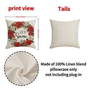 Linen Christmas wreath pillow case 18 inch with Let It Snow print for home decor