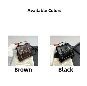 Detailed comparison of stylish brown and black mini PU leather backpacks with metal buckles