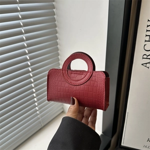 Women's Mini Crocodile Pattern PU Leather Handbag Unique Round Handle Fashion Small Square Crossbody Bag For Daily Party