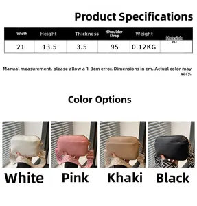 Detailed size parameters and color display of square crossbody bags with woven straps