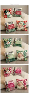 Detailed view of Christmas linen pillowcase set with festive patterns and colorful plaid