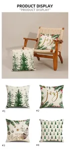 Detail of Christmas pillowcases with joy lettering and festive pine tree patterns