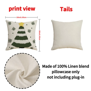 Christmas linen pillowcase set with green trees and snowflakes for sofa decor