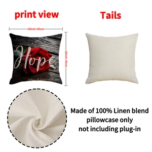 Linen blend rose throw pillow cover with Hope print in 18x18 inch for sofa decor