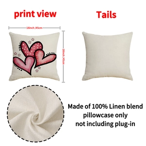 Linen Valentine's Day throw pillow cover with printed hearts, 18x18 inch size