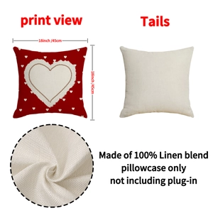 Linen blend heart print pillow cover 45x45cm for Valentine home sofa decor