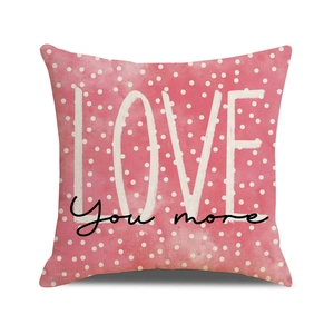 Linen Valentine's Day pillowcase with pink watercolor dots and LOVE print design