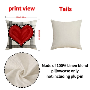 Linen Valentine heart pillowcase with buffalo plaid pattern in 18x18 inch size