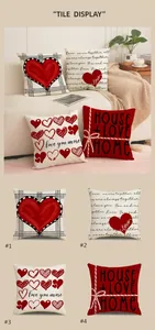 Set of four linen Valentine's Day pillow covers with red heart prints for home decor