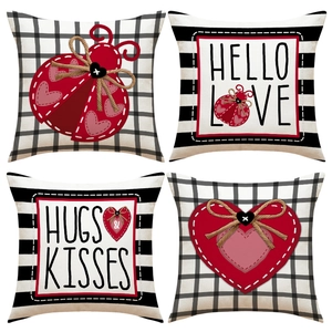Valentine's Day Heart Ladybug Decorative Pillowcase Faux Linen Cushion Cover For Sofa Living Room Modern Home Decor