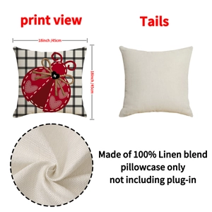 Linen heart ladybug pillow cover for Valentine's Day sofa decor, 18x18 inch size