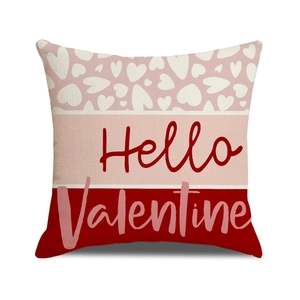 Square Valentine's Day pillow cover with heart patterns and Hello Valentine text