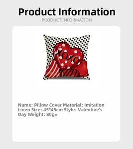 Detailed specs of Valentine's XOXO pillow cover made of faux linen fabric in 45x45cm