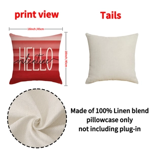 Linen Valentine red striped throw pillow cover with Hello Valentine print 45cm