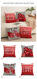 Detailed set of four Valentine's Day pillow covers with red stripes and LOVE letter prints