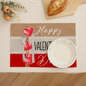 Valentinstag Leinen Tischsets Rotes Herz Liebe Bedruckt Hitzebeständig Rechteckige Tischmatten Für Esszimmer Party Deko
