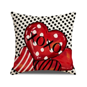 Square Valentine's Day pillowcase with red hearts and XOXO print on polka dot fabric