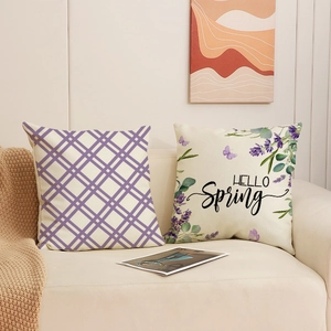 Fodere per cuscini decorativi primaverili con motivo a quadretti viola e fiori