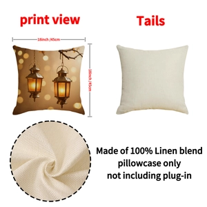Linen blend golden lantern print pillow cover 18x18 inch for ethnic home sofa decor