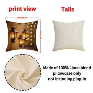 Linen blend square pillow cover featuring golden lanterns for Middle Eastern decor