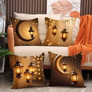 Ramadan Moon Lantern Decorative Pillowcase Polyester Linen Blend Cushion Cover Home Living Room Sofa Decor