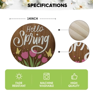 Floral Hello Spring round linen placemat 14 inch heat resistant for dining table decor