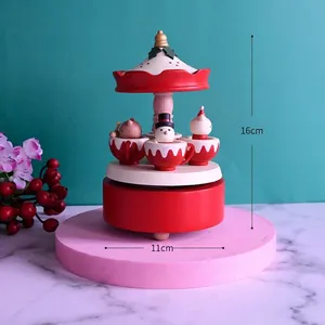 Boîte à musique rotative de Noël avec Père Noël et animaux mignons, hauteur 16 cm