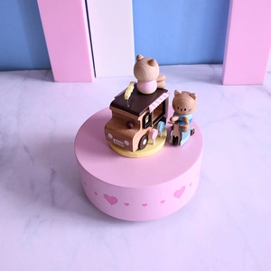 Carillon Meccanico Rotante in Legno di Faggio Camion dei Gelati Cartoon per Regalo di Compleanno Bambine Decorazione Casa