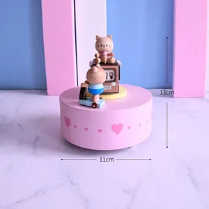 Carillon in legno rosa con gatti rotanti e motivi a cuore regalo per bambine