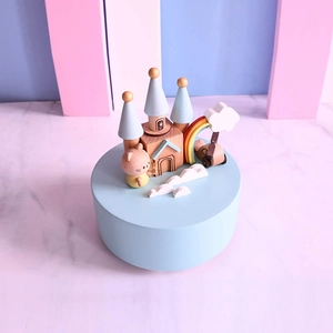 Wooden Music Box Wind Up Mechanical Beechwood Rainbow Castle Helicopter Desktop Ornament Birthday Gift For Kids Boys Girls