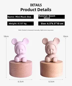 Detailed dimensions of beechwood mini music box showing 6.5x6.5x10cm size and dual colors