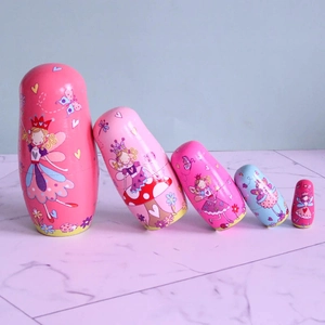 Russian Nesting Dolls Matryoshka Hand Painted Lotus Wood Cartoon Fairy Princess Theme Desktop Decoration Kids Birthday Gift