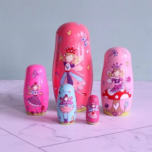 5-piece set of pink wooden fairy nesting dolls for girls birthday gift decor
