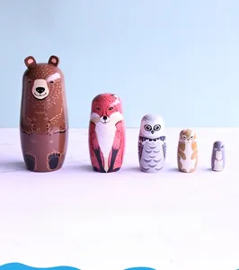 Set of 5 nesting dolls featuring hand-painted forest animals like bear and fox