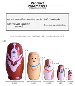 Guide des tailles pour poupées russes chiens en bois, de 14,3 cm à 2 cm de haut