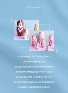 Détail de poupées russes en bois à cinq couches avec motifs de chiens et fées peints à la main
