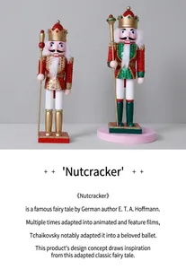 Detail of red and green 30cm wooden nutcracker soldiers with sequins and fur hair
