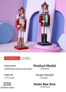 Detail of 30cm sequin fabric King Nutcracker wooden figurines in red and green gold