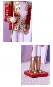 Detailed close-up showing the red sequin finish and stable square base of the nutcracker
