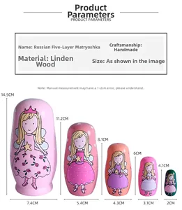 Guía de tallas detallada para muñecas rusas artesanales de madera color rosa
