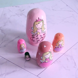 Juego de 5 muñecas rusas matrioskas de madera con hadas rosas para niños