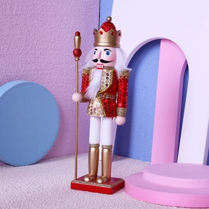 30cm Nutcracker King figure with red gold sequins and crown for Christmas decoration